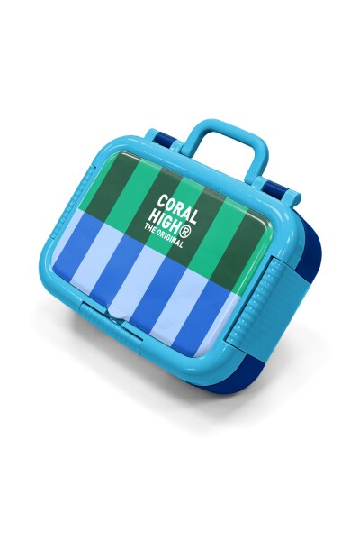 Coral High Kids Mavi Yeşil Çizgi Desenli Paslanmaz Çelik Beslenme Kabı 39111 - 1
