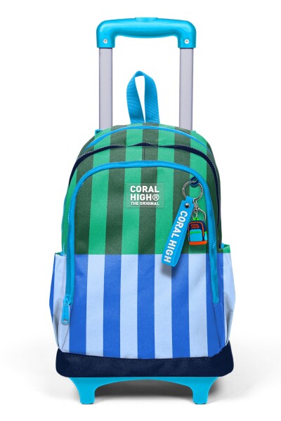 Coral High Kids Mavi Yeşil Çizgili Üç Bölmeli Çekçekli Okul Sırt Çantası 34011 - 8