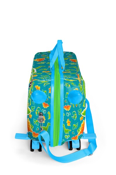 Coral High Kids Mavi Yeşil Dinozor Desenli Otur-Çek Çocuk Valizi 16361 - 4