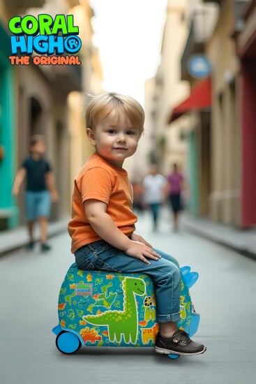 Coral High Kids Mavi Yeşil Dinozor Desenli Otur-Çek Çocuk Valizi 16361 - 2