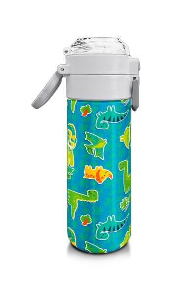 Coral High Kids Mavi Yeşil Dinozor Desenli Pipetli ve Direkt İçim Çelik Termos 500 ml 31798 - 2