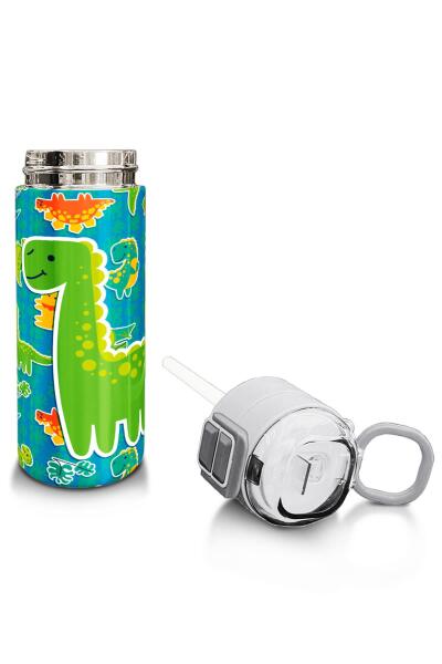 Coral High Kids Mavi Yeşil Dinozor Desenli Pipetli ve Direkt İçim Çelik Termos 500 ml 31798 - 4