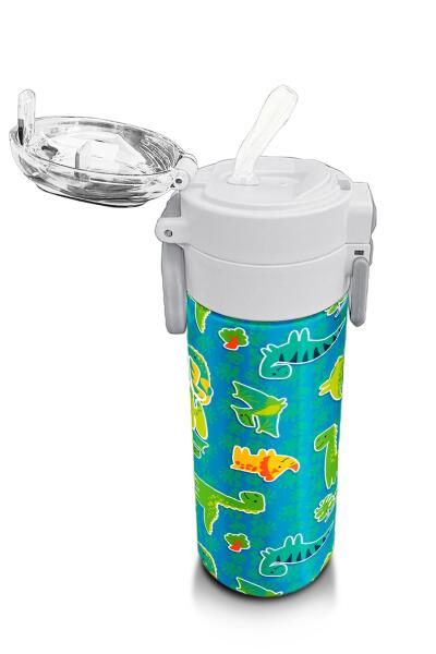 Coral High Kids Mavi Yeşil Dinozor Desenli Pipetli ve Direkt İçim Çelik Termos 500 ml 31798 - 5