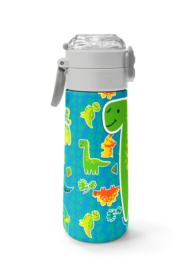 Coral High Kids Mavi Yeşil Dinozor Desenli Pipetli ve Direkt İçim Çelik Termos 500 ml 31798 - 2