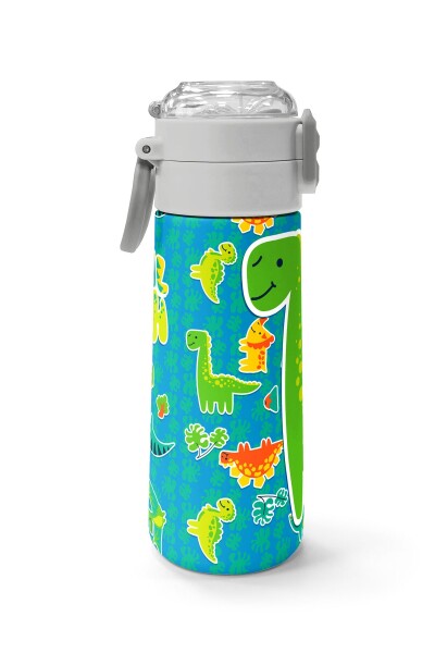 Coral High Kids Mavi Yeşil Dinozor Desenli Pipetli ve Direkt İçim Çelik Termos 500 ml 31798 - 2