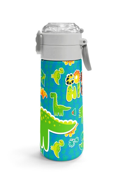 Coral High Kids Mavi Yeşil Dinozor Desenli Pipetli ve Direkt İçim Çelik Termos 500 ml 31798 - 3