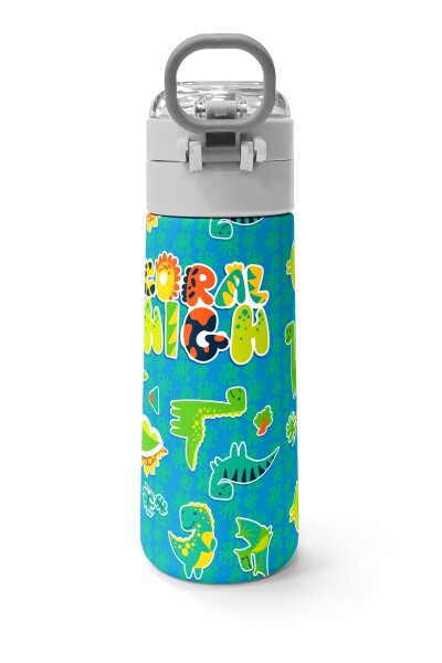 Coral High Kids Mavi Yeşil Dinozor Desenli Pipetli ve Direkt İçim Çelik Termos 500 ml 31798 - 4