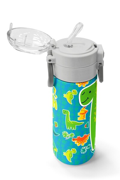 Coral High Kids Mavi Yeşil Dinozor Desenli Pipetli ve Direkt İçim Çelik Termos 500 ml 31798 - 5