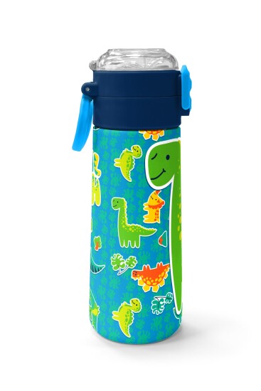 Coral High Kids Mavi Yeşil Dinozor Desenli Pipetli ve Direkt İçim Çelik Termos 500 ml 31798 - 2