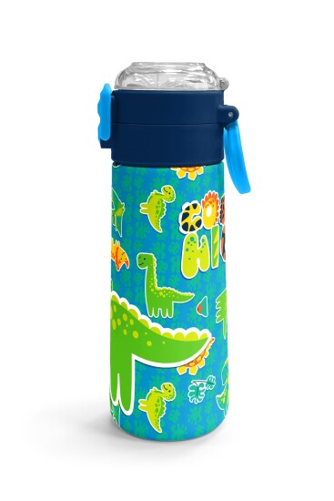Coral High Kids Mavi Yeşil Dinozor Desenli Pipetli ve Direkt İçim Çelik Termos 500 ml 31798 - 3