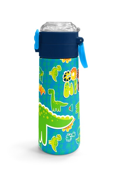 Coral High Kids Mavi Yeşil Dinozor Desenli Pipetli ve Direkt İçim Çelik Termos 500 ml 31798 - 3