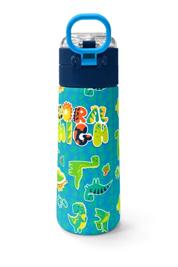 Coral High Kids Mavi Yeşil Dinozor Desenli Pipetli ve Direkt İçim Çelik Termos 500 ml 31798 - 4