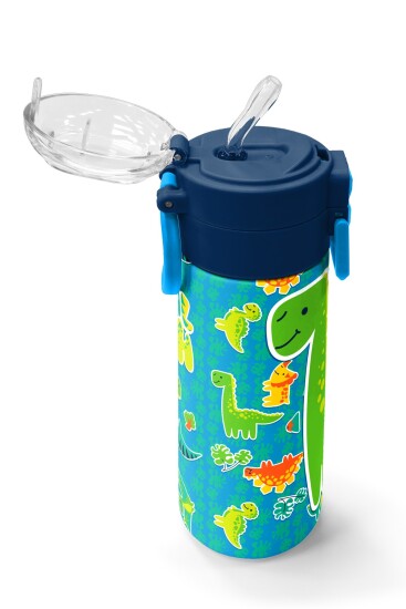 Coral High Kids Mavi Yeşil Dinozor Desenli Pipetli ve Direkt İçim Çelik Termos 500 ml 31798 - 5