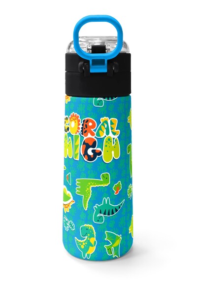 Coral High Kids Mavi Yeşil Dinozor Desenli Pipetli ve Direkt İçim Çelik Termos 500 ml 31798 - 4