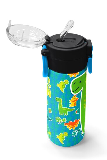Coral High Kids Mavi Yeşil Dinozor Desenli Pipetli ve Direkt İçim Çelik Termos 500 ml 31798 - 5