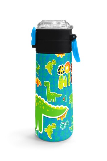Coral High Kids Mavi Yeşil Dinozor Desenli Pipetli ve Direkt İçim Çelik Termos 500 ml 31798 - 3