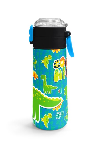 Coral High Kids Mavi Yeşil Dinozor Desenli Pipetli ve Direkt İçim Çelik Termos 500 ml 31798 - 3