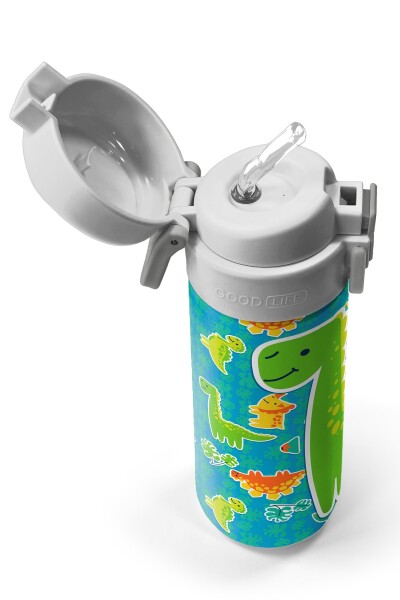 Coral High Kids Mavi Yeşil Dinozor Desenli Pipetli ve Direkt İçim Çelik Termos 500 ml 31798 - 2