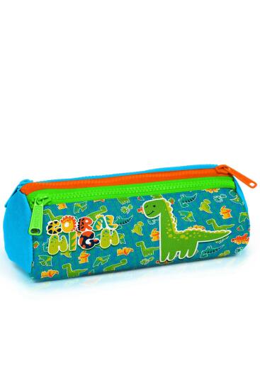 Coral High Kids Mavi Yeşil Dinozor Desenli Üç Bölmeli Kalem Çantası 22148 