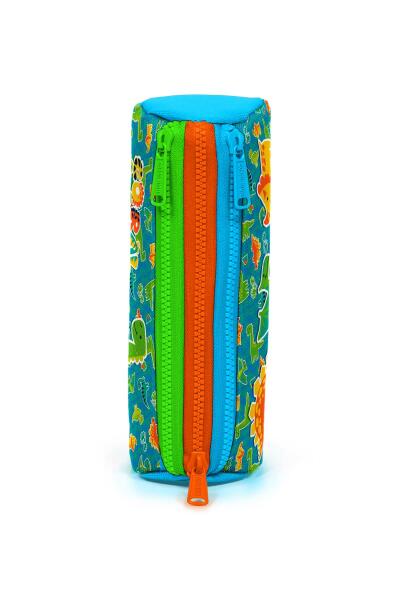 Coral High Kids Mavi Yeşil Dinozor Desenli Üç Bölmeli Kalem Çantası 22148 - 2