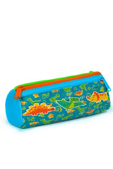 Coral High Kids Mavi Yeşil Dinozor Desenli Üç Bölmeli Kalem Çantası 22148 - 3