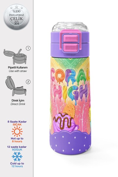 Coral High Kids Milka Dondurma Desenli Pipetli ve Direkt İçim Çelik Termos 500 ml 38136 - 1
