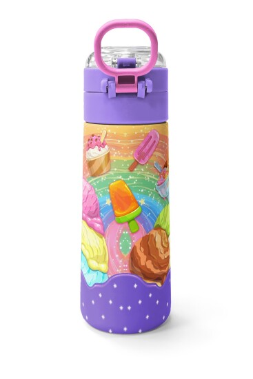 Coral High Kids Milka Dondurma Desenli Pipetli ve Direkt İçim Çelik Termos 500 ml 38136 - 4