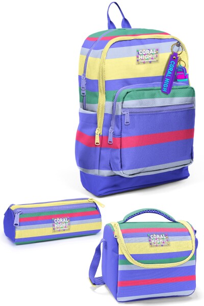 Coral High Kids Milka Gri Sarı Çizgi Desenli 3’lü Okul Çanta Seti SET0133202 - 1