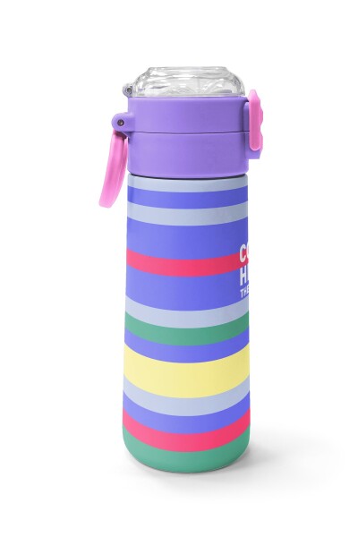Coral High Kids Milka Gri Sarı Çizgi Desenli Pipetli ve Direkt İçim Çelik Termos 500 ml 38102 - 2
