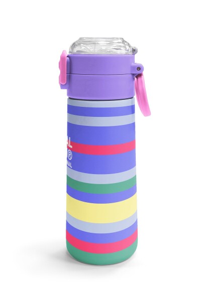 Coral High Kids Milka Gri Sarı Çizgi Desenli Pipetli ve Direkt İçim Çelik Termos 500 ml 38102 - 3