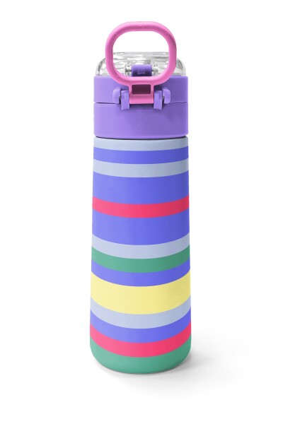 Coral High Kids Milka Gri Sarı Çizgi Desenli Pipetli ve Direkt İçim Çelik Termos 500 ml 38102 - 4