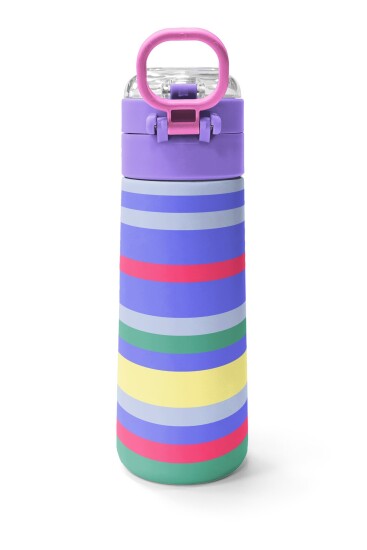 Coral High Kids Milka Gri Sarı Çizgi Desenli Pipetli ve Direkt İçim Çelik Termos 500 ml 38102 - 5