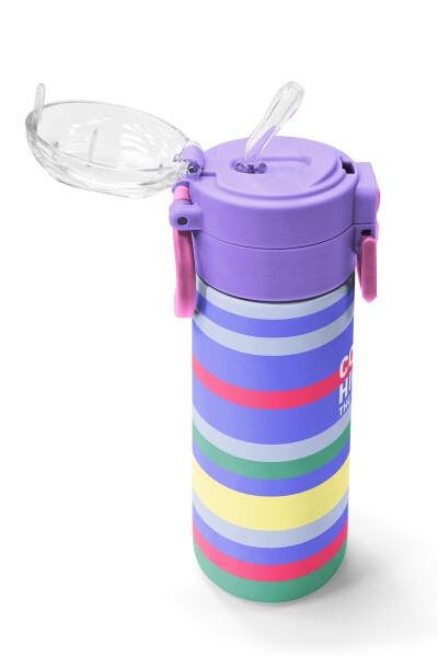 Coral High Kids Milka Gri Sarı Çizgi Desenli Pipetli ve Direkt İçim Çelik Termos 500 ml 38102 - 6