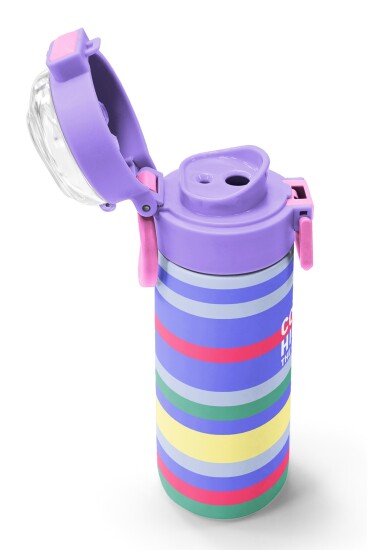 Coral High Kids Milka Gri Sarı Çizgi Desenli Pipetli ve Direkt İçim Çelik Termos 500 ml 38102 - 7