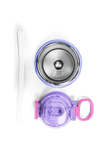 Coral High Kids Milka Gri Sarı Çizgi Desenli Pipetli ve Direkt İçim Çelik Termos 500 ml 38102 - 8