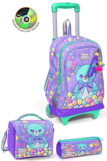 Coral High Kids Milka Şeker Ayıcık Desenli Çekçekli 3'lü Çanta Seti SET0134005 - Coral High