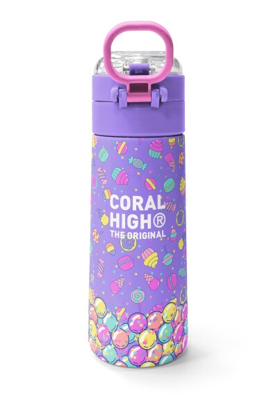 Coral High Kids Milka Şeker Ayıcık Desenli Pipetli ve Direkt İçim Çelik Termos 500 ml 38105 - 4