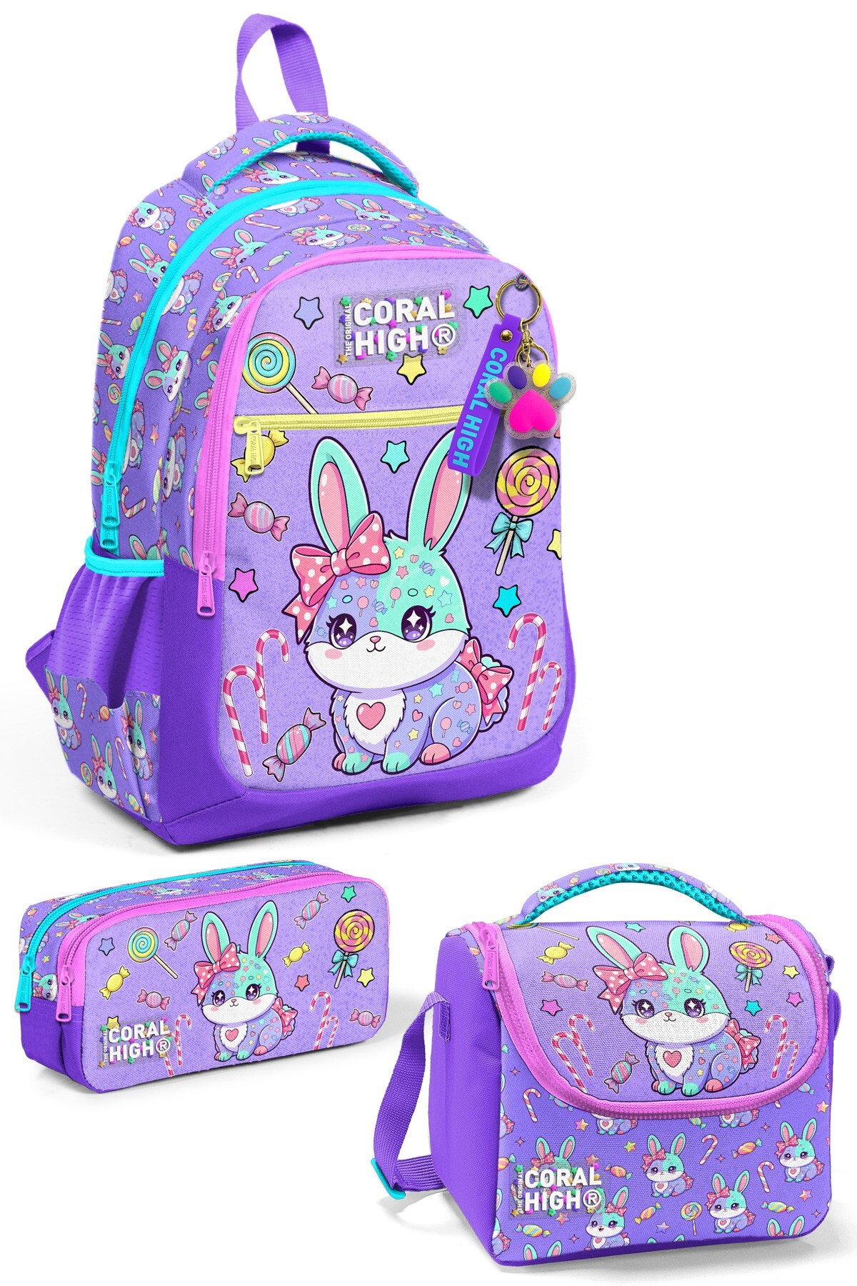 Coral High Kids Milka Su Yeşili Tavşan Desenli 3’lü Okul Çanta Seti SET0133255