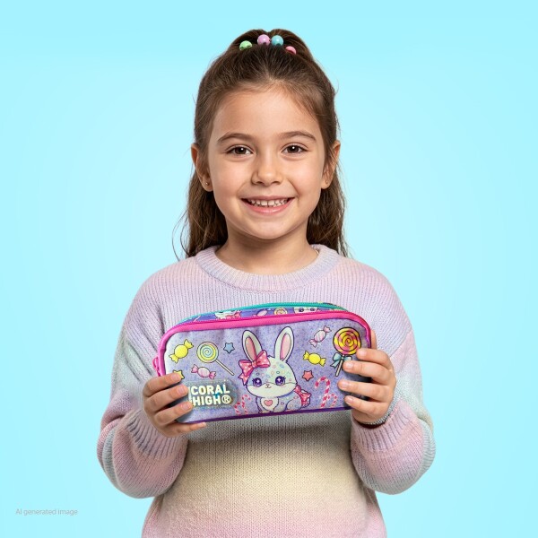 Coral High Kids Milka Su Yeşili Tavşan Desenli İki Bölmeli Kalem Çantası 31055 - 4