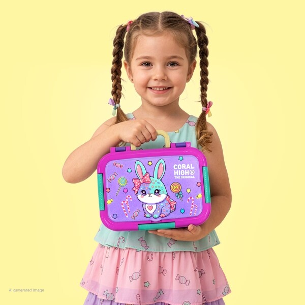 Coral High Kids Milka Su Yeşili Tavşan Desenli Paslanmaz Çelik Beslenme Kabı 39155 - 4