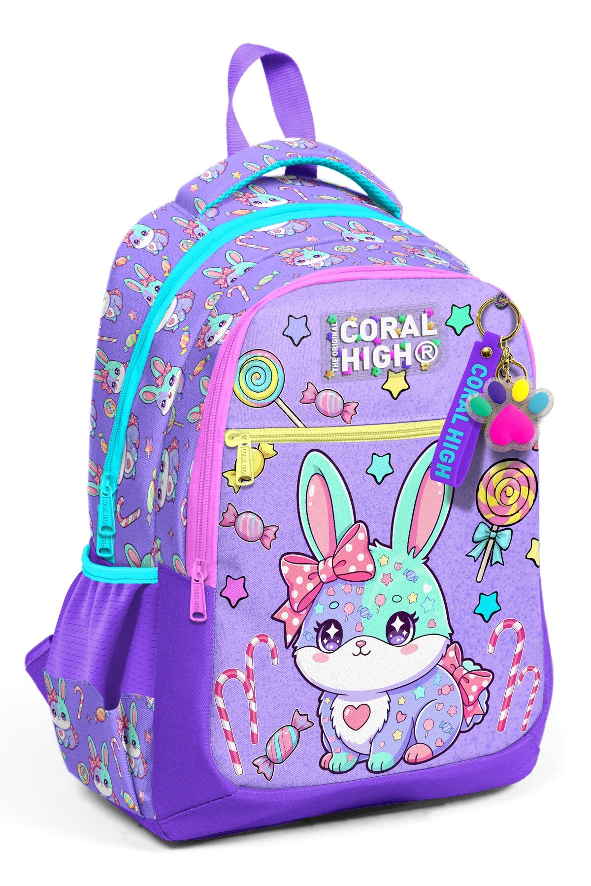 Coral High Kids Milka Su Yeşili Tavşan Desenli Üç Bölmeli Okul Sırt Çantası 33255