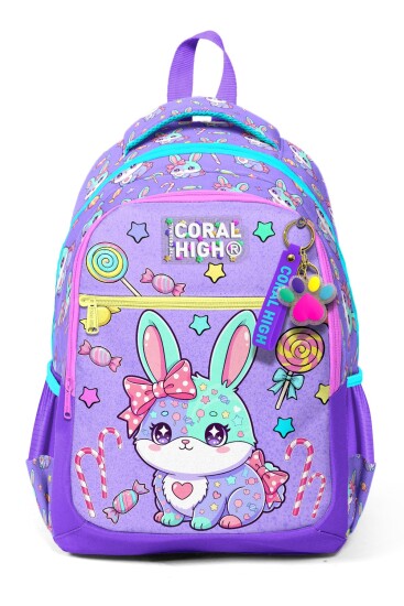 Coral High Kids Milka Su Yeşili Tavşan Desenli Üç Bölmeli Okul Sırt Çantası 33255 - 7