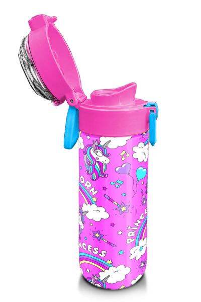 Coral High Kids Mor Açık Pembe Unicorn Desenli Pipetli ve Direkt İçim Çelik Termos 500 ml 31978 - 6