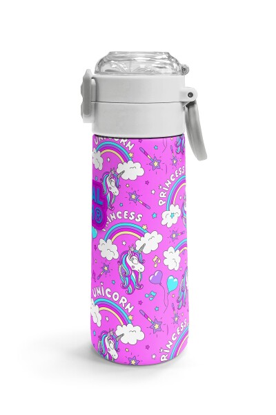 Coral High Kids Mor Açık Pembe Unicorn Desenli Pipetli ve Direkt İçim Çelik Termos 500 ml 31978 - 3