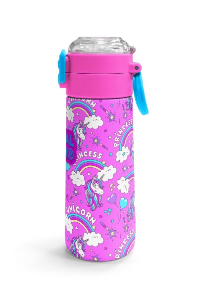 Coral High Kids Mor Açık Pembe Unicorn Desenli Pipetli ve Direkt İçim Çelik Termos 500 ml 31978 - 3