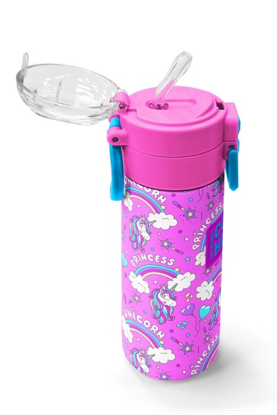 Coral High Kids Mor Açık Pembe Unicorn Desenli Pipetli ve Direkt İçim Çelik Termos 500 ml 31978 - 5