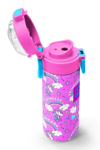 Coral High Kids Mor Açık Pembe Unicorn Desenli Pipetli ve Direkt İçim Çelik Termos 500 ml 31978 - 6