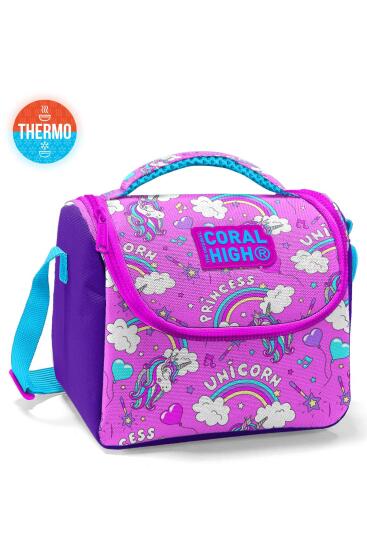 Coral High Kids Mor Açık Pembe Unicorn Desenli Thermo Beslenme Çantası 11820 - Coral High KIDS