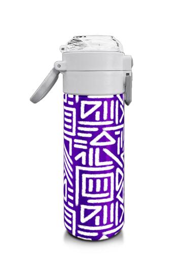 Coral High Kids Mor Beyaz Geometrik Desenli Pipetli ve Direkt İçim Çelik Termos 500 ml 31883 - 2