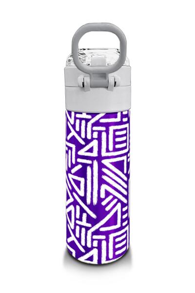 Coral High Kids Mor Beyaz Geometrik Desenli Pipetli ve Direkt İçim Çelik Termos 500 ml 31883 - 3